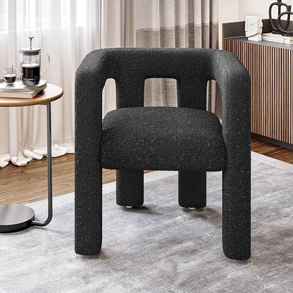 BELLEZE Modern Boucle Barrel Dining Chair Set of 4, Upholstered Linen Kitchen Boucle Armchair with Sidearms and Back, for Dining Room Living Room- Black