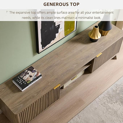 OKD 70" Mid Century Modern Fluted TV Stand, Entertainment Center, Sideboard, Media Console for Living Room with 2 Soft Close Door/Adjustable Shelves (Alder Grey)