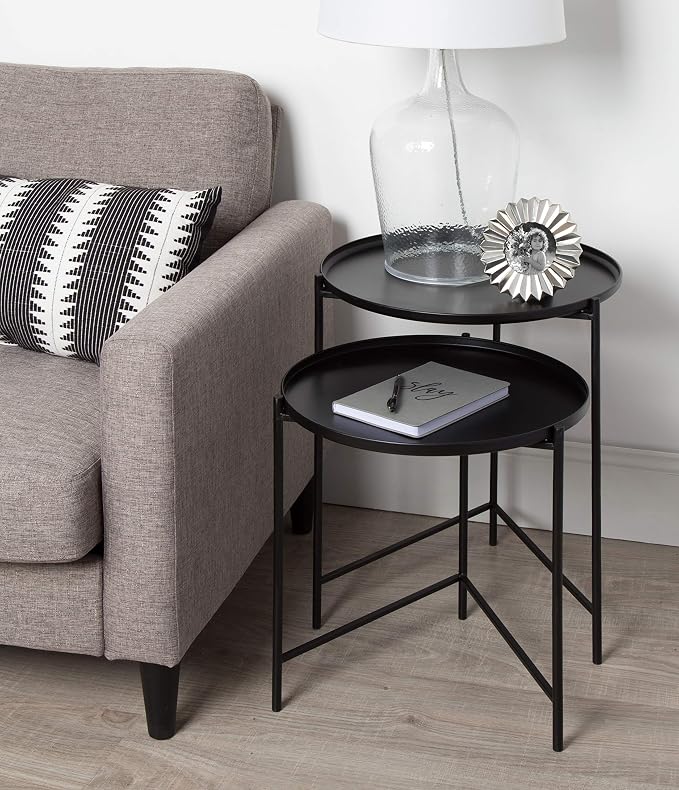 Kate and Laurel Ulani Set of 2 Nested Round Metal End Tables, Black