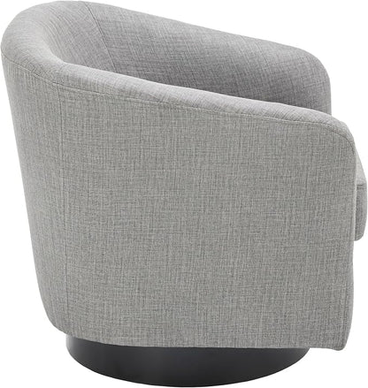 360° Swivel Accent Chair, Fabric Barrel Club Chair Upholstered Armchair for Living Room, Round Arm Chair Bedroom Single Sofa Reading Seat - Flax Gray