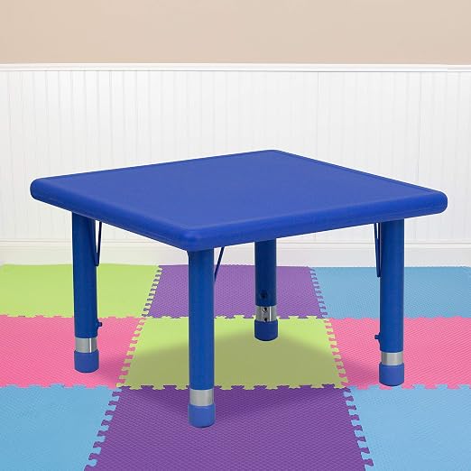 EMMA + OLIVER 24" Square Blue Plastic Height Adjustable Activity Table