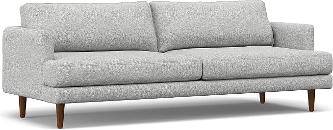 SIMPLIHOME Livingston 90-inch Wide Sofa in Mist Grey Woven-Blend Fabric, Handcrafted Mid-Century Modern Oversized 3-Seater Couch Sofa for Living Room or Family Room, Solid Wood Frame