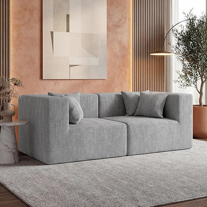 MONVANE 75" Loveseat Sofa, Comfy Chenille Modular Sectional Sofa with 4 Pillows, Modern Deep Seat Boneless Couch, 2 Seater Sofa for Living Room, Bedroom and Apartment, Light Grey
