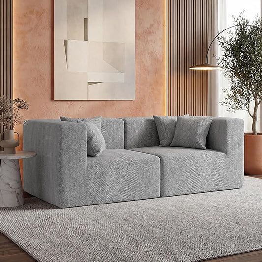MONVANE 75" Loveseat Sofa, Comfy Chenille Modular Sectional Sofa with 4 Pillows, Modern Deep Seat Boneless Couch, 2 Seater Sofa for Living Room, Bedroom and Apartment, Light Grey