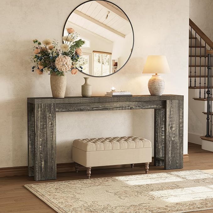 LITTLE TREE 70.9-Inch Long Console Table, Narrow Sofa Table Behind the Couch, Farmhouse Console Table for Living Room, Entryway, Hallway