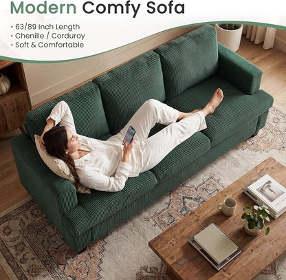 YOUDENOVA 2 Piece Set Comfy Sofa Couch, 3-Seater Sofa * 2 with Deep Seats, Modern Sleeper Couch for Living Room, Green Corduroy