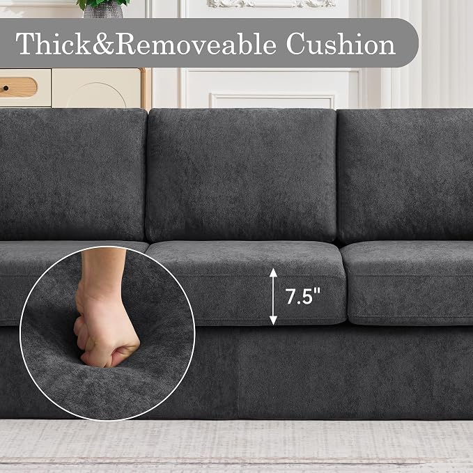 Boneless Couch Sets, Modern 3 Seater Sofa with 2 Accent Chairs, Floor Cloud Couch Sets with Extra Comfy Soft Deep Seats for Living Room, Apartment, No Assemby, Set of 3, Dark Gray