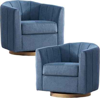Swivel Barrel Chair Set of 2, 360 Degree Round Swivel Accent Chair for Living Room, Mid Century Modern Upholstered Accent Chair,Comfy Tufted Sofa Armchairs for Bedroom,Nursery,Chenille, Blue