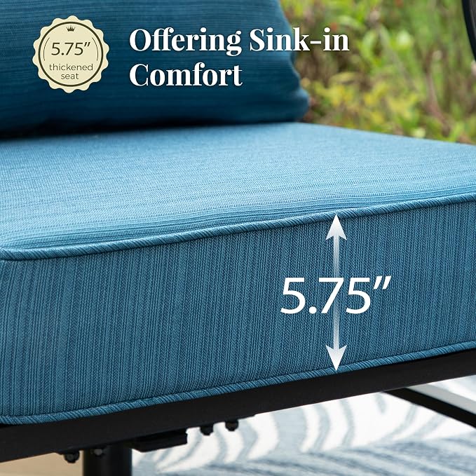 MIXPATIO Patio Couch Metal 3-Seat Outdoor Sofa Deep Seating Outdoor Furniture Peacock Blue Cushion for Front Porch, Deck, Balcony, Backyard, Sunroom
