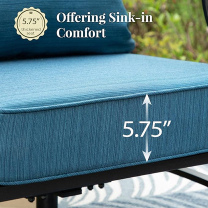 MIXPATIO Patio Couch Metal 3-Seat Outdoor Sofa Deep Seating Outdoor Furniture Peacock Blue Cushion for Front Porch, Deck, Balcony, Backyard, Sunroom