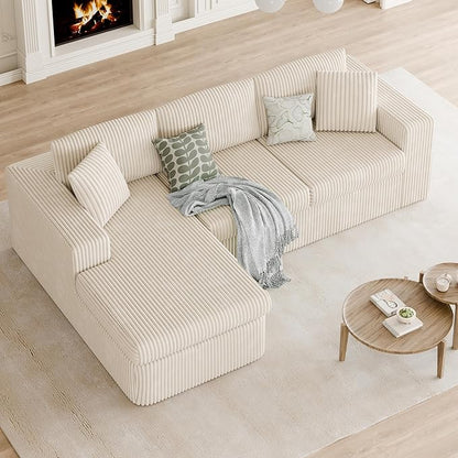 105" Boneless Couches for Living Room, L Shaped Modular Sectional Sofa Couch with Deep Seat, Cloud Foam Couch with Oversized Chaise, Plush Corduroy Sofa No Assembly Needed