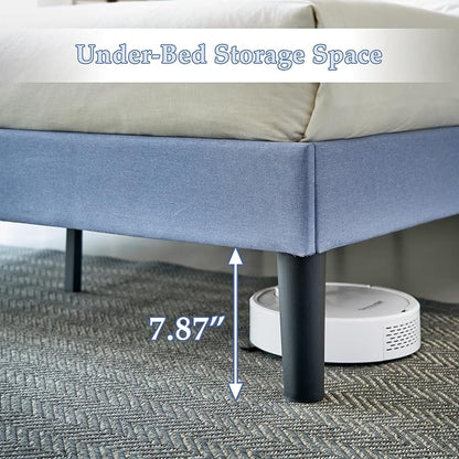 VECELO Queen Size Bed Frame, Adjustable Upholstered Button Tufted Headboard, Heavy-Duty Bedframe with Wood Slats Support, No Box Spring Needed, Light Blue