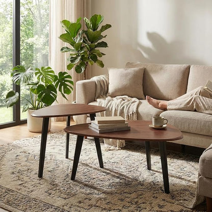 Nesting Coffee Table Set of 2-Mid Century Modern Coffee Table | Guitar Pick Stacking Tables with Solid Wood Legs,Small Coffee Tables for Small spaces,Living Room,Balcony