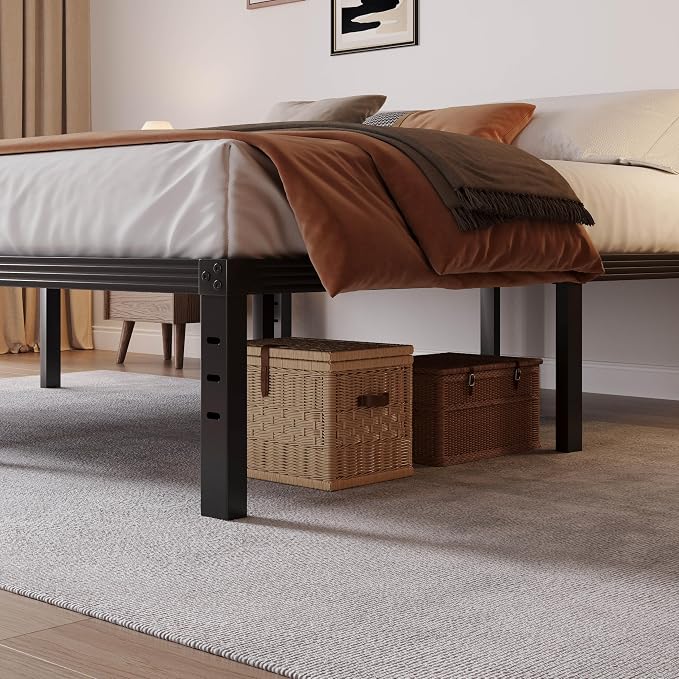 Queen Bed Frame Heavy Duty,18" Black Metal Platform Bed Frame,Sturdy Steel Frames,No Box Spring Needed,Noise-Free,Easy Assembly