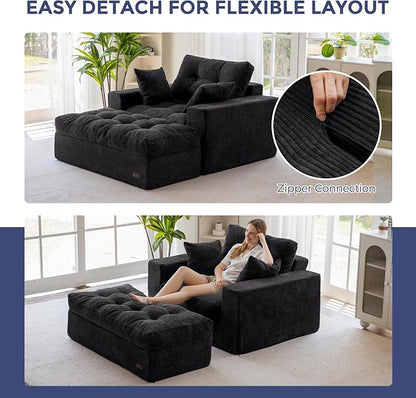 MAXYOYO Sectional Sofa Couch and Chaise Lounge, L Shaped Modern Cloud Couch with Ottoman, Comfy Tufted Upholstered Couch with Layered Cushion for Living Room, No Assembly Required, Black