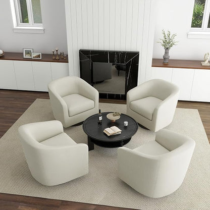 360° Swivel Barrel Accent Chair Armchair, Round Club Arm Chair in Fabric for Lving Room, Modern Upholstered Small Bedroom Single Sofa Seat - Beige, Set of 4