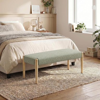 Usaint 42" End of Bed Bench, Modern Upholstered Bedroom Bench with Rubberwood Legs, Entryway Bench with Cushion, Dining Bench for Living Room, Bedroom, Green with Oak Leg