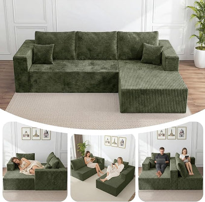 92.5" LSectional Sofa,Cloud Sectional Boneless Couches for Living Room, Couch with Deep Seat Oversized Right Facing Chaise, Memory Foam Compressed Spineless 3 Seater Sofa for Apartment
