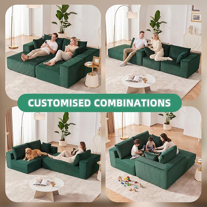 108” Modular Sectional Sofa, Cloud Sectional Couch with Deep Seat, Modern Modular L-Shape Sofa Couch with Chaise,Upholstered Boneless Couches for Living Room Bedroom (Green, Left Facing Chaise)