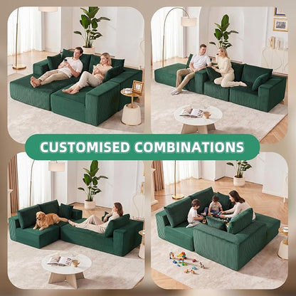 Weture 108” Modular Sectional Sofa, Cloud Sectional Couch with Deep Seat, Modern Modular L-Shape Sofa with Chaise,Upholstered Boneless Couches for Living Room Bedroom (Corduroy, Green)