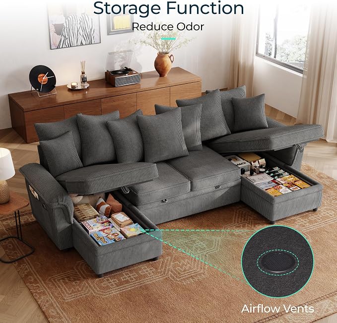 LINSY HOME Oversized Sectional Sleeper Sofa with Pull Out Couch Bed (Gray, 118.5'') | USB Charging