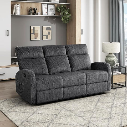 Lexicon Manual Reclining Sofa, Textured Microfiber Recliner Sofa, Wall Hugger, Track Arms, Magazine Pockets, Manual Dual Recliners Couch for Living Room/Office/Apartment, Easy Assembly, Dark Gray