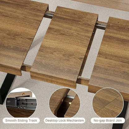 Zevemomo 63"-78.7" Extendable Dining Room Table for 6-8, Expandable Dinner Table Rectangular Kitchen Table Farmhouse Wooden Dining Tables for Dining, Kitchen, Office, Living Room, Space Saving-Brown