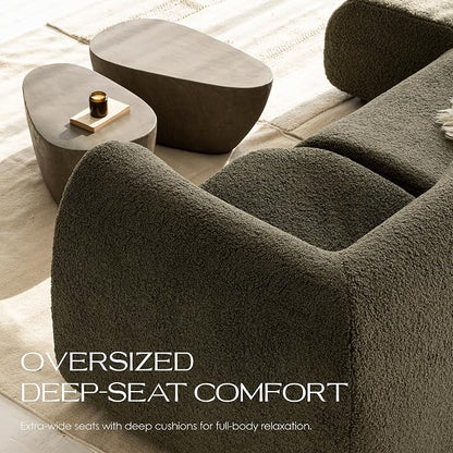 76" Loveseat Modular Sofa with High-Density Foam, 2-Piece Curved Sectional Couches, Boneless Sherpa Deep Seat Couch with Armrest, Cloud Soft Lounge Modern Sofas for Living Room – No Assembly, Green