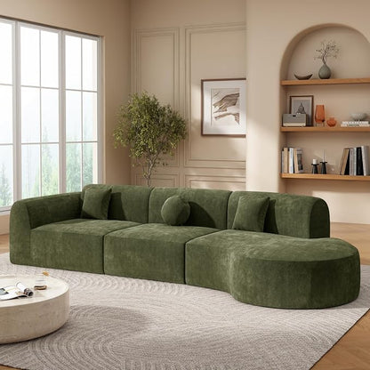 Christopher Knight Home Grelyn Modern Curved Modular Sectional Sofa, Wool Fabric Large Cloud Couch, 6-Seater L-Shaped Couch for Living Room, 3-Piece Lounge Sofa with Chaise,Fully Assembled,Olive Green