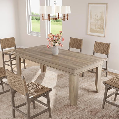 GarveeHome Farmhouse Dining Table for 6-8 People, 71 in Long Kitchen Tables with Wooden Sturdy Frame, 6 ft Large Rectangular Dinner Table for Dining Room, Kitchen, Natural Oak, 71" Non-extendable