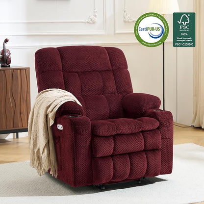 MCombo Small Dual Motor Power Lift Recliner Chair for Petite Elderly, Zero Gravity Lift Chair with Heat and Massage, Infinite Position Lay Flat Recliner, USB Ports, Fabric 7893 (Small, Burgundy)