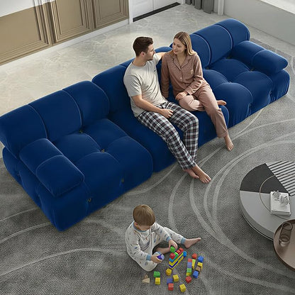 104" Velvet Modular Sectional Sofa, Luxury Modern 3-Seater Sectional Couches for Living Room Bedroom Office Apartment (Blue)