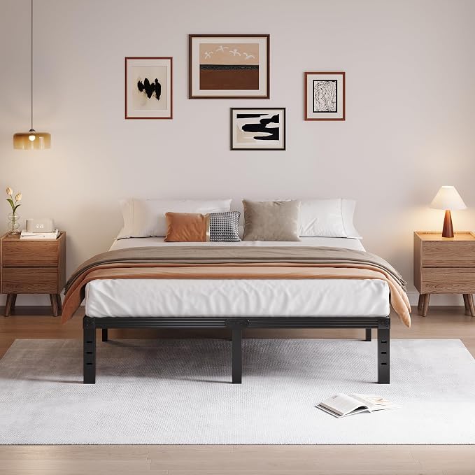 Queen Size Bed Frame 16 Inches High, Heavy Duty Steel Slats with Heavy Duty Support for Mattress,No Box Spring Needed, Noise-Free,Easy Assembly