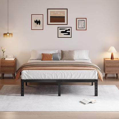 Queen Size Bed Frame 16 Inches High, Heavy Duty Steel Slats with Heavy Duty Support for Mattress,No Box Spring Needed, Noise-Free,Easy Assembly