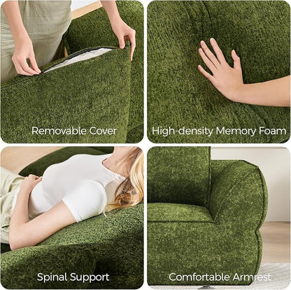 76.4" Cloud Loveseat Sofa, Deep Seat Couch with Pillows, Modern Comfortable Upholstery Boneless Sofa, 1 piece for Living Room, Bedroom, Apartment, Removable Cover，No Assembly Required, Algae Green