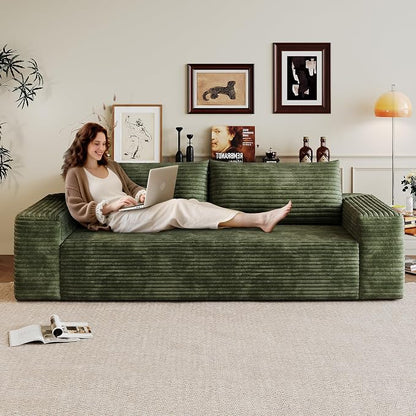 JINGLING 71" Small Couches for Small Spaces, Memory Foam Loveseat Corduroy Couch in a Box, Compressed Boneless Sofa for Living Room Bedroom, Apartment Furniture, No Assembly Required, Green
