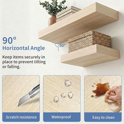 Floating Shelves, Oak Wooden Set of 3 Wall Mounted Bathroom Shelves Over Toilet, Modern Small Hanging Shelves for Bedroom Living Room Kitchen Farmhouse Home Decor, 12" x 7" x 1.5"