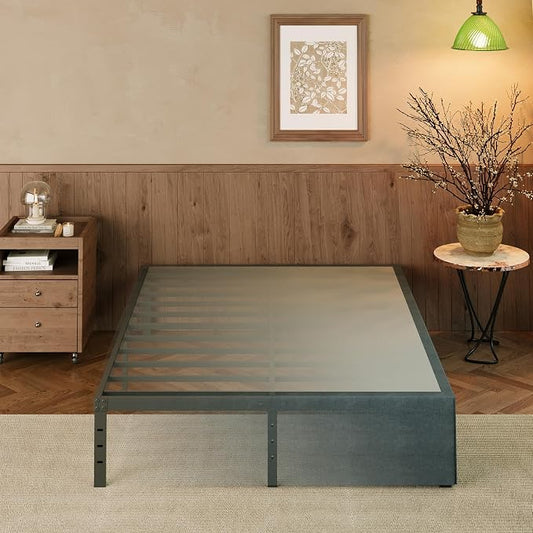 EMODA Queen Bed Frame with Cover No Box Spring Needed, 14 Inch Heavy Duty Metal Platform BedFrame Queen Size with Steel Slats, Easy Assembly