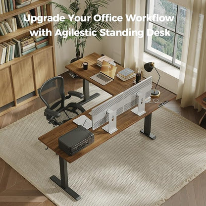 Agilestic 75 Inch L Shaped Standing Desk Adjustable Height, Corner Standing Desk, Sit Stand Up Computer Table, Splice Board, Dark Walnut