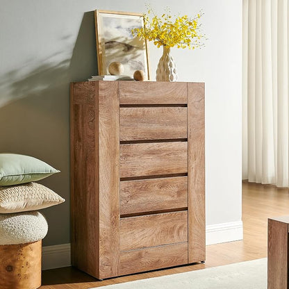 OKD 5 Drawer Dresser for Bedroom, 48" Tall Dresser Chest of Drawers with Thick Wood Design, Handleless, Modern Bedroom Dresser, Storage Organizer for Living Room/Entryway, Light Knotty Wood