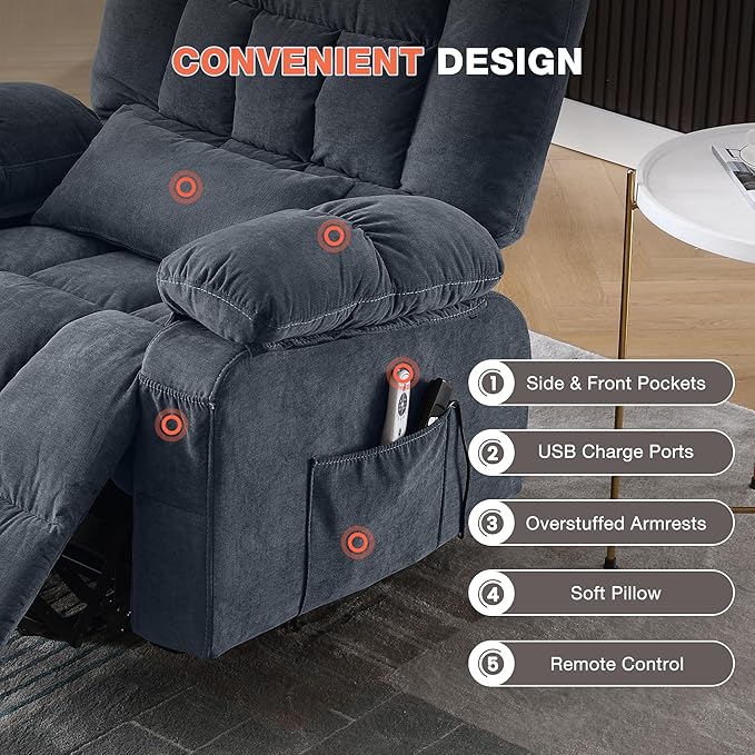 MAHOMICO Power Lift Recliner Chair for Elderly with Vibration Massage and Lumbar Heating, Electric Lift Recliner Single Sofa with Side Pocket and USB Charge Port for Living Room