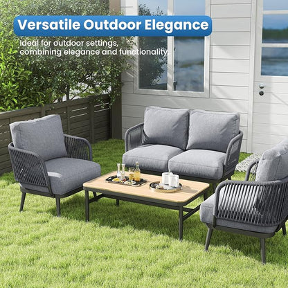 Jocoevol Outdoor Patio Furniture Set 5-Piece, Outdoor 4-Seat Sofa with Coffee Table, Waterproof Thick Cushion Patio Conversation Set, All Weather Outdoor Couch Set for Deck, Lawn, Balcony, Porch