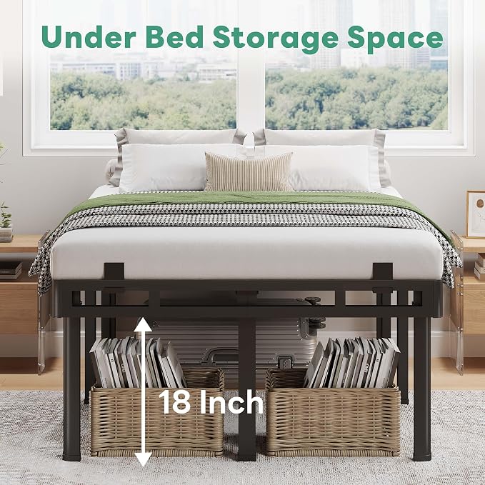Superay Queen Bed Frame, 22 inch Metal Bed Frame & Box Spring 2 in 1 Platform with Rounded Legs, Double Layer Bed Frame with Matress Gasket & headboard Adapter, Support Up to 4000lbs