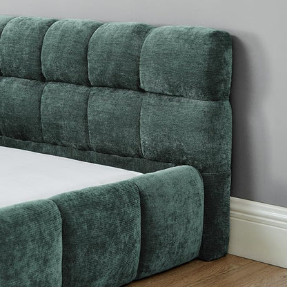 KEIKI California King Thick Chenille Platform Bed Frame with Upholstered Tufted Headboard, Modern Solid Wood Floor Platform for Bedroom, No Box Spring Needed