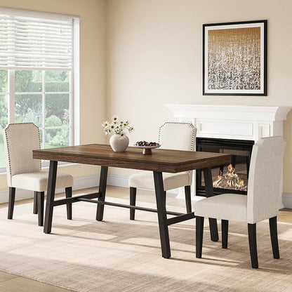 GarveeHome Industrial Dining Table for 2-4, 55" Heavy Duty Rectangular Kitchen Table with 2"×2" Metal Legs, Small Space Dining Table for Kitchen, Dining Room (Brown, 55" Non-extendable)