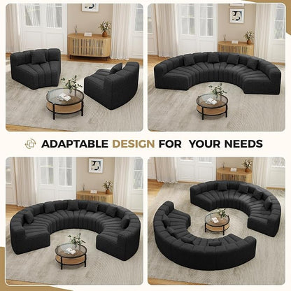 Nebuaegis 2PCS 1/8 Round Curved Sofa, 2 Seater Modular Velvet Couch, Modern Boneless Sectional Couches for Living Room, No Assembly Required, Black