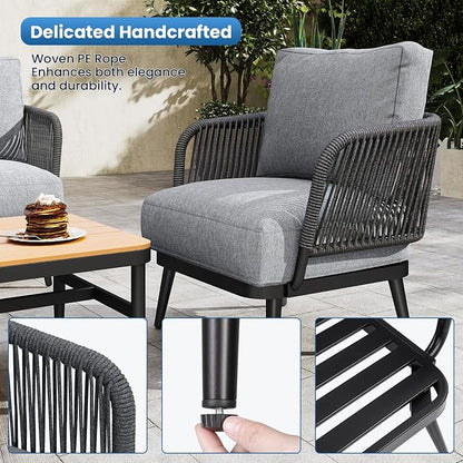 Jocoevol Outdoor Patio Furniture Set 5-Piece, Outdoor 4-Seat Sofa with Coffee Table, Waterproof Thick Cushion Patio Conversation Set, All Weather Outdoor Couch Set for Deck, Lawn, Balcony, Porch