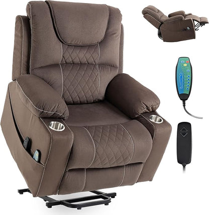 FUNECORP Large Power Lift Recliner Chair Sofa with Massage and Heat for Big and Tall Elderly,Infinite Positions,Single Motor,Cup Holders,and USB Ports,Velvet Home Theater Seat