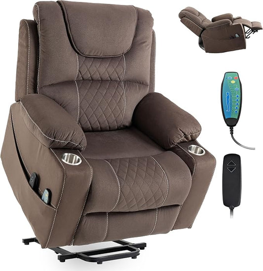 FUNECORP Large Power Lift Recliner Chair Sofa with Massage and Heat for Big and Tall Elderly,Infinite Positions,Single Motor,Cup Holders,and USB Ports,Velvet Home Theater Seat