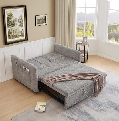 57.48" Convertible Sofa Bed with Cup Holder, Pull Out Sleeper Sofa Bed with USB Charging Ports, 3 in 1 Convertible Sleeper Sofa Bed for Living Room, Apartment, Bedroom, RV, Grey